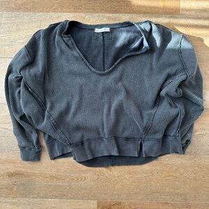 Free People Dark Gray Ribbed Knit Top